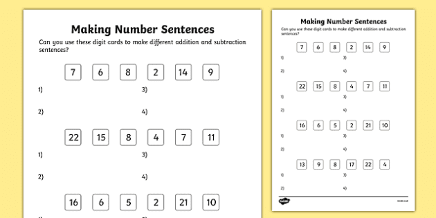 Number Sentence Worksheets