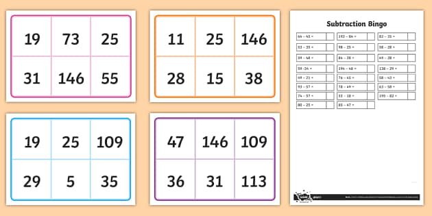 Subtraction Facts Bingo Card😱 Conheça o mundo das apostas com qual jogo ...