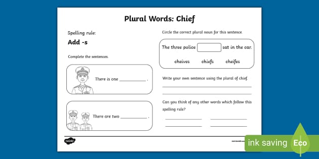 Plural Words Chief Worksheet (teacher made) Twinkl