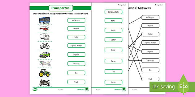 Transportation Matching worksheet  Vocabulary, English vocabulary