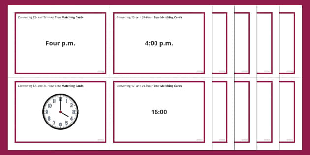 Converting 12- and 24-hour Time Matching Cards - Twinkl