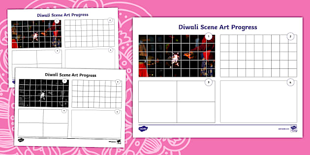 Diwali Scene Art Progress Template - Twinkl