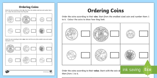 ordering coins activity teacher made