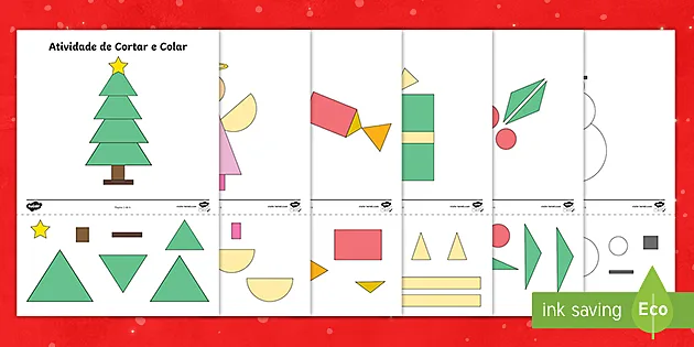 Natal Atividade de Cortar e Colar Formas 2D (teacher made)