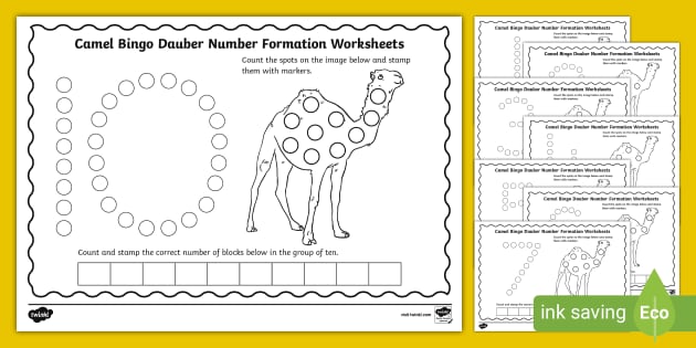 FREE Camel Bingo Dauber Number Formation Worksheets