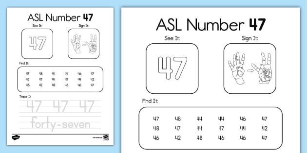 ASL Number 47 Activity (teacher made) - Twinkl