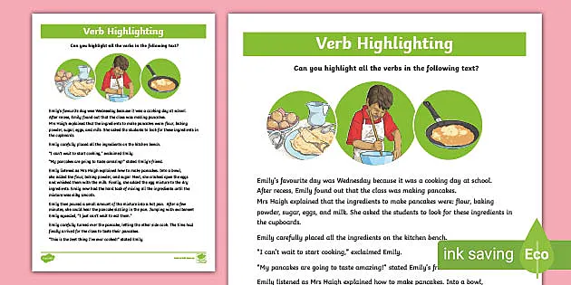 identifying verbs in a paragraph worksheet pdf primary