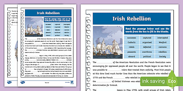 1798 Irish Rebellion Cloze Activity (teacher Made) - Twinkl