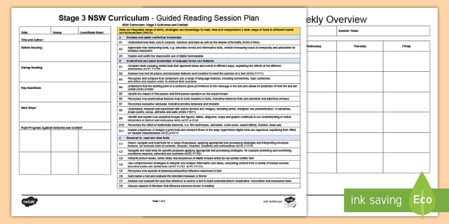 Stage 3 NSW Curriculum Guided Reading Planning Template