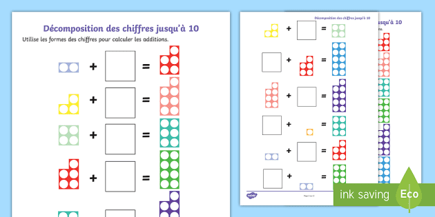 Feuille D Exercice Decomposition Des Chiffres Jusqu A 10
