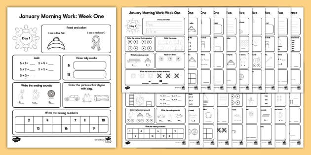 Kindergarten January Morning Work Bundle - Twinkl