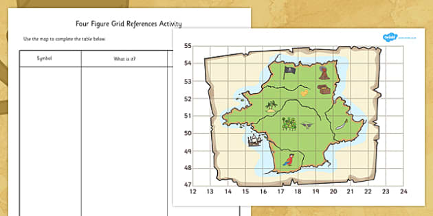 pirate treasure four figure grid map teacher made