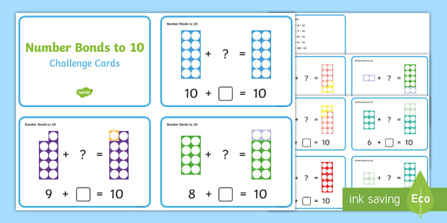 Number Shapes Number Bonds to 10 Activity Challenge Cards - KS1 Maths