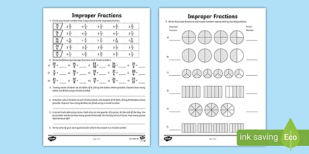 How to write a improper fraction to a mixed number Improper Fractions And Mixed Numbers Worksheets