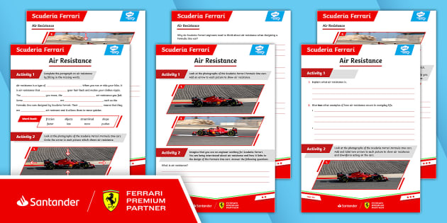 FREE! - Scuderia Ferrari F1: Air Resistance Worksheet [Ages 9-11]