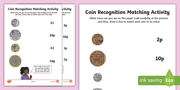 Coin Recognition Matching Worksheets teacher made Twinkl