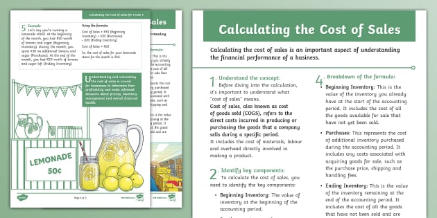 How To Calculate Cost Of Sales Grade 9 I Resource I Twinkl