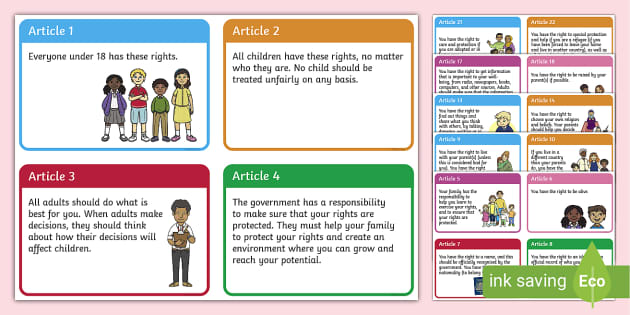 UNCRC Articles Rights of a Child Display Cards - KS1 PSHE