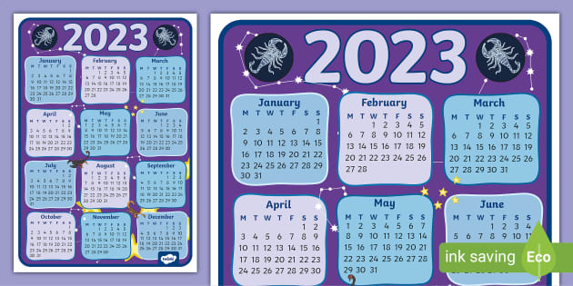 FREE Scorpio Star Sign Themed 2023 Wall Calendar Twinkl