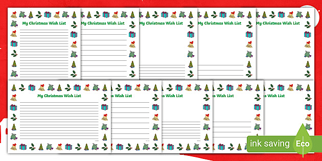 My Christmas List - Writing Frame - Christmas Wish List