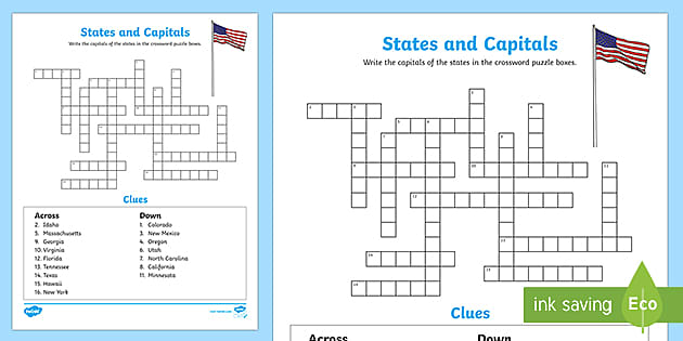 States and Capitals Crossword (teacher made) Twinkl
