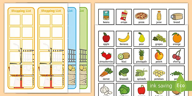 Shopping Lists and Food Cards (Teacher-Made)
