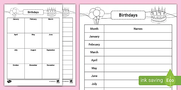 Birthday Calendar Sheets (teacher made) - Twinkl