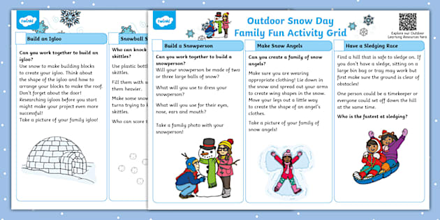 Outdoors Snow Day Family Fun Activity Grid (teacher made)