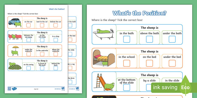 Where Is the Green Sheep? Positional Language Activity Sheet