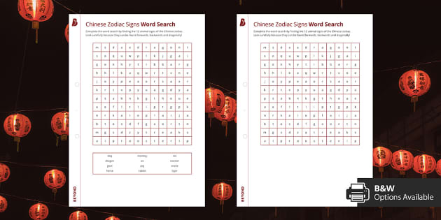 Chinese Zodiac Signs Word Search Chinese New Year Beyond