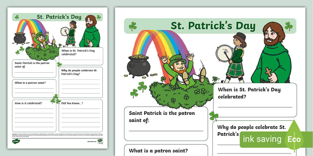 KS1 St. Patrick's Day Fact File Template (teacher made)