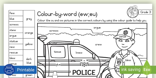 Grade 3 Phonics Colouring Page ew,eu (teacher made) - Twinkl