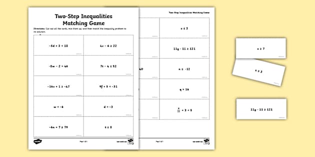 Seventh Grade Two-Step Inequalities Matching Game - Twinkl