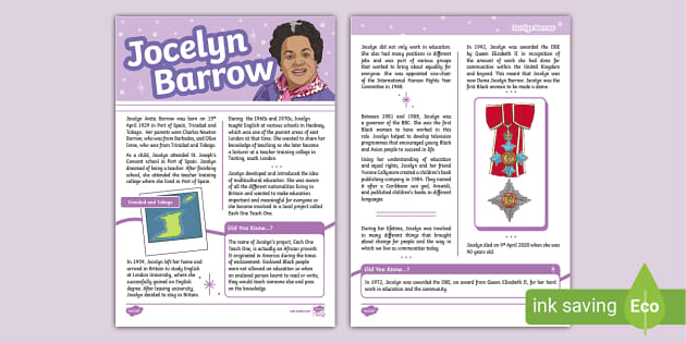 KS2 Jocelyn Barrow Fact File teacher made Twinkl