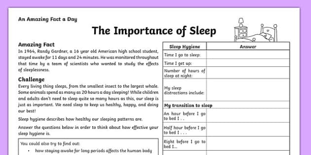 Sleep Hygiene Worksheet PDF - Downloadable (teacher made)