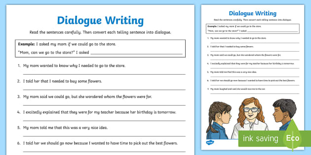 dialogue writing worksheet