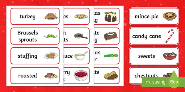 Christmas Dinner Word Cards (teacher made) - Twinkl