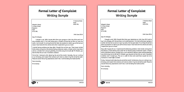 Formal Complaint Letter Samples from images.twinkl.co.uk