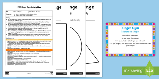 Eyfs Stickers On Shapes Finger Gym Plan And Resource Pack