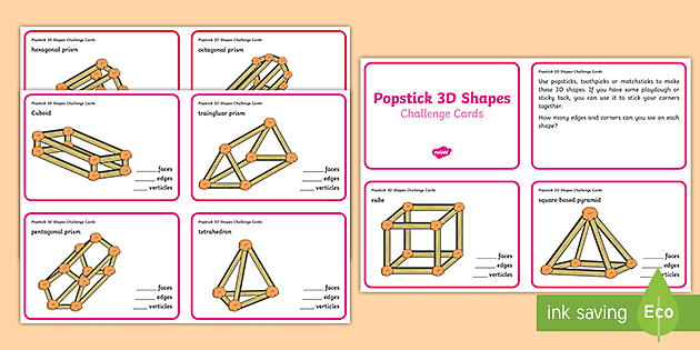Pop Stick 3d Shapes Cards Twinkl