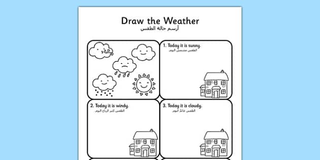 Draw The Weather Worksheet Arabic Translation (Teacher-Made)