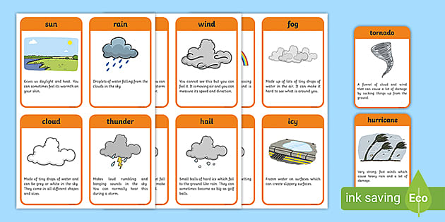 11 Laminated Basic Weather Picture and Word Flashcards Preschool and Daycare le 