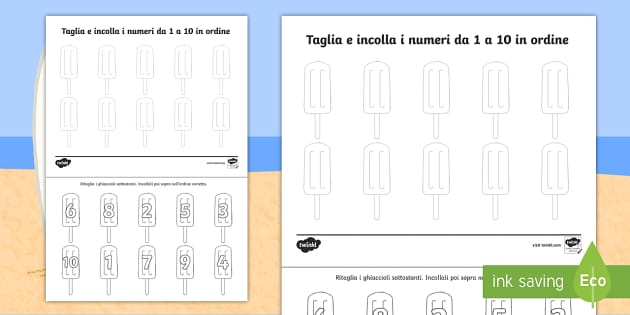 ritaglia e incolla e metti in ordine i ghiaccioli da 1 a 10 Attività