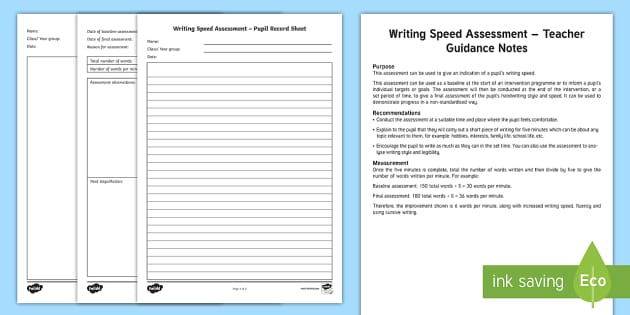 Speed Writing Primary Assessment Sheet | Writing Speed Test