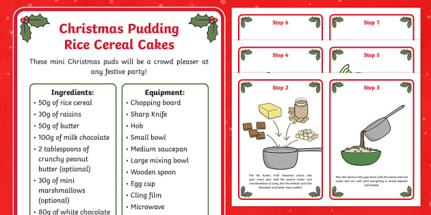 Christmas Pudding Rice Cereal Cakes Recipe Cards