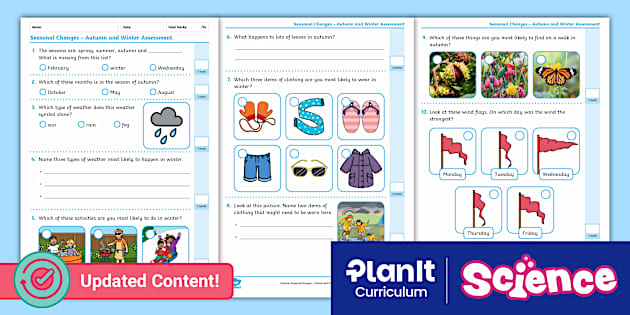 Science: Seasonal Changes Autumn and Winter: Year 1 Assessment Test