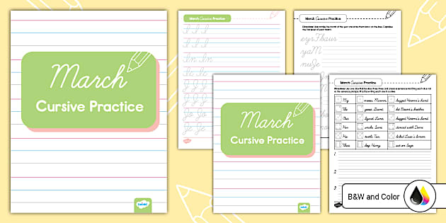 Second Grade March Cursive Practice Bundle (teacher made)