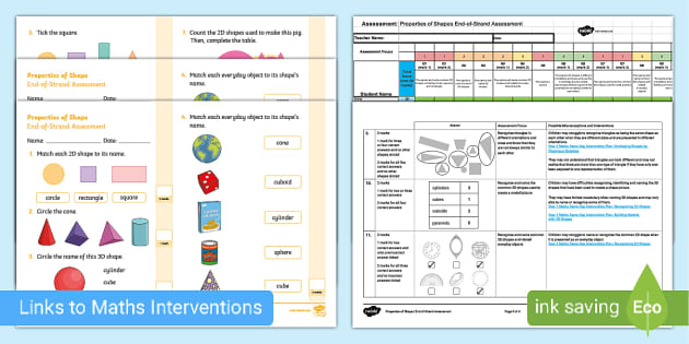 Year 1 Properties of Shapes End-of-Unit Assessment and Tracker