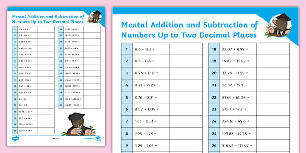 Mental Addition and Subtraction of Numbers Up to Two Decimal Places