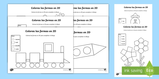 Color by 2D Shapes Worksheets - Spanish (Teacher-Made)